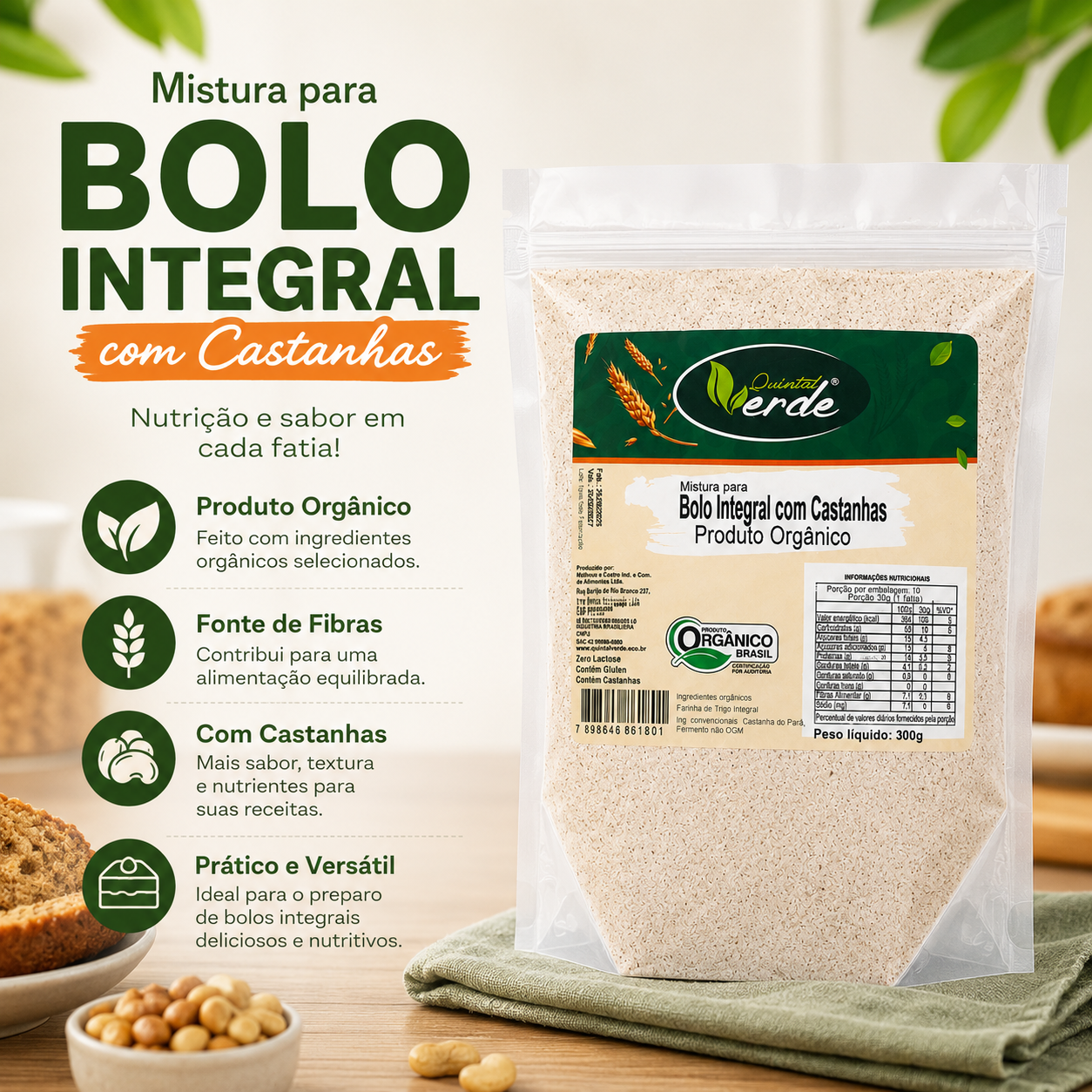Mistura para Bolo Integral com Castanha