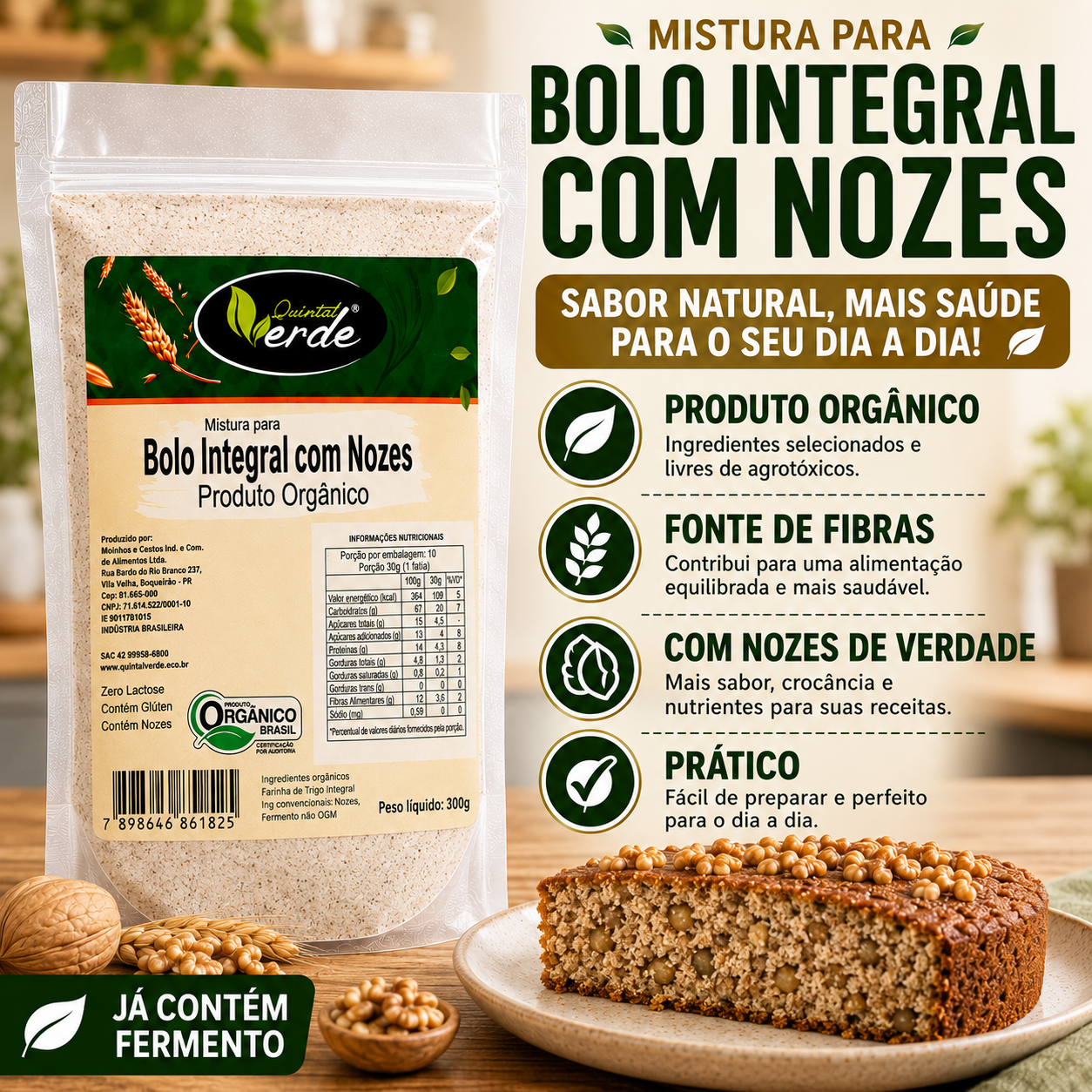 Mistura para Bolo Integral com Nozes