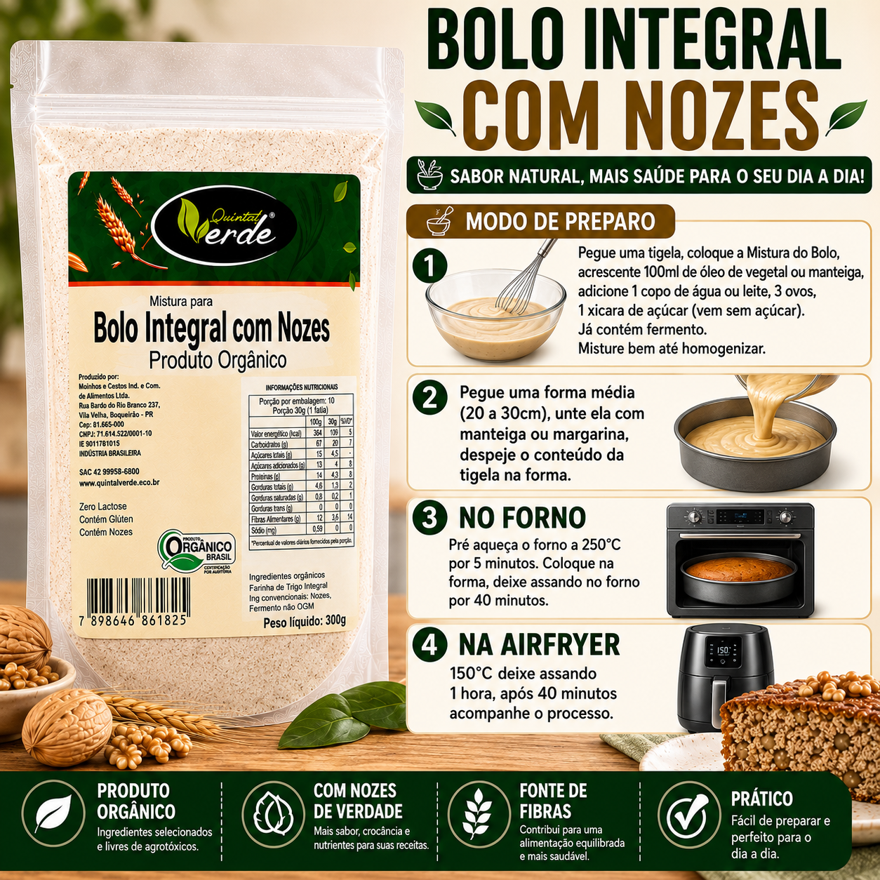 Mistura para Bolo Integral com Nozes