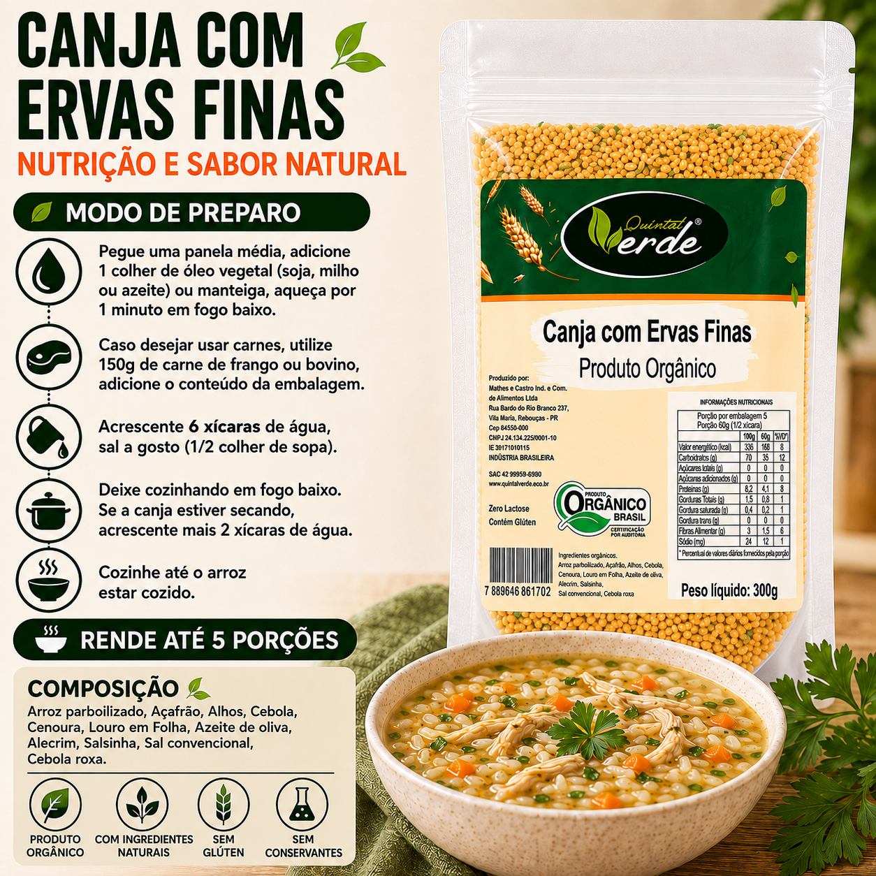 Canja - Com Ervas Finas - Arroz Parbolizado