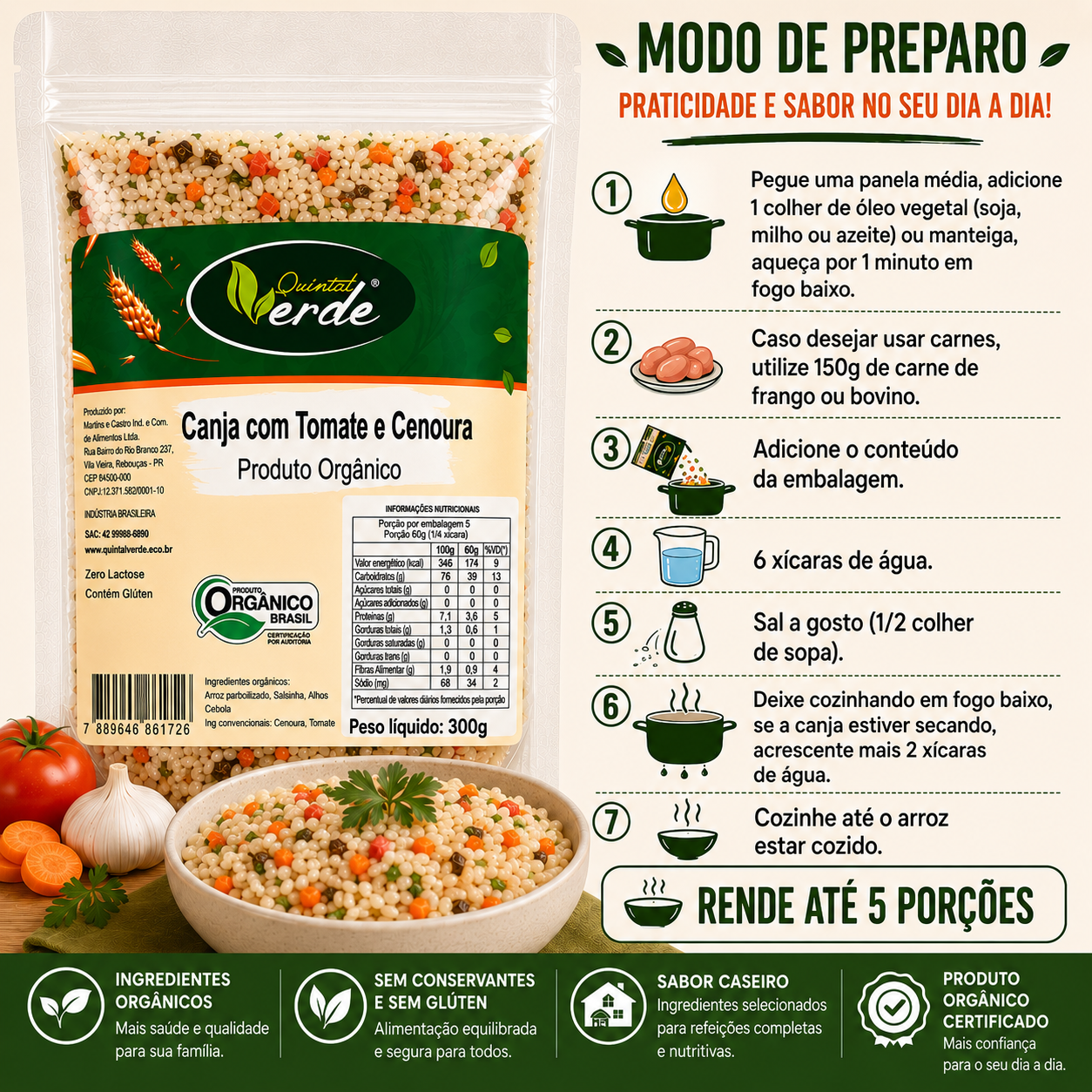 Canja - Com Cenoura e Tomate - Arroz Parbolizado