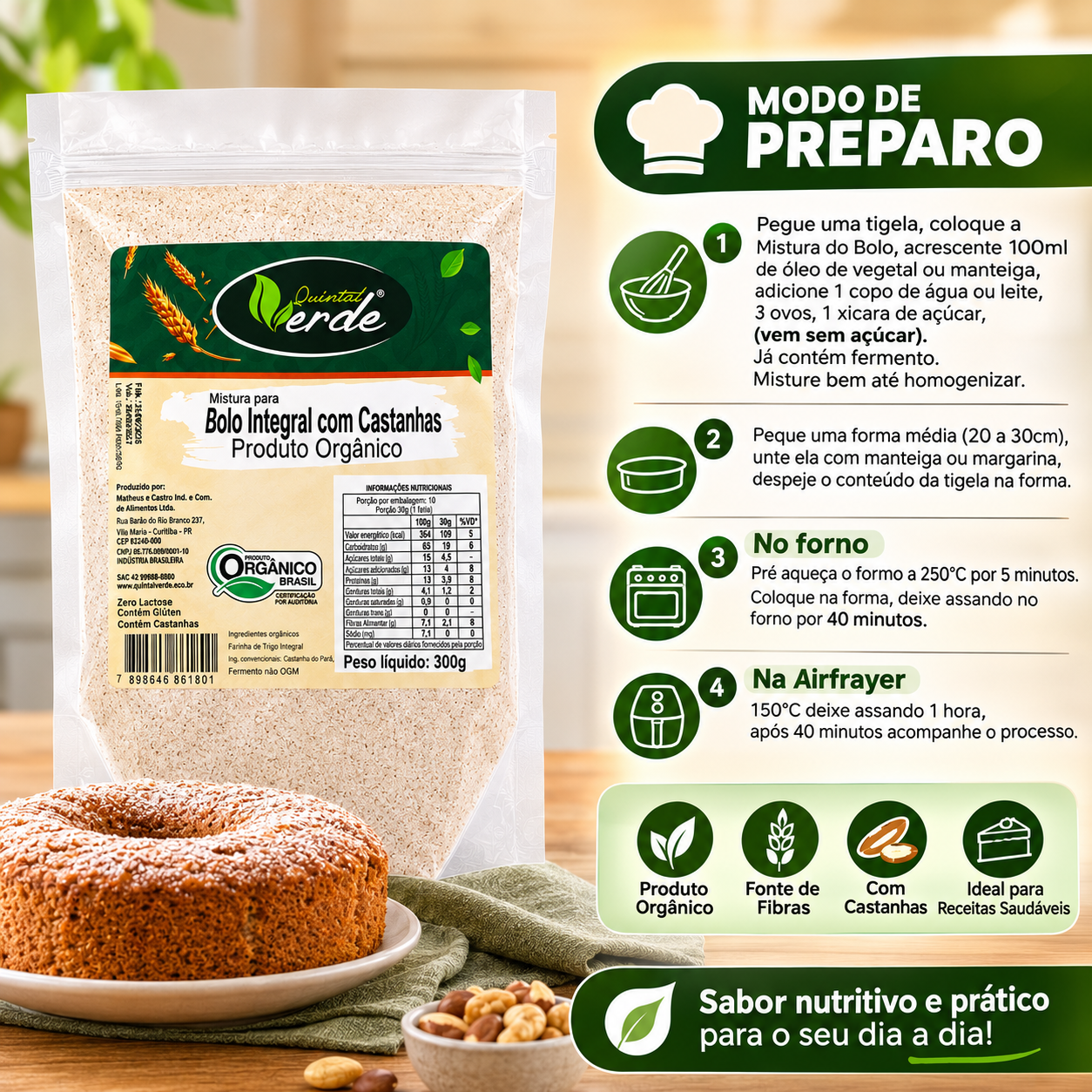 Mistura para Bolo Integral com Castanha