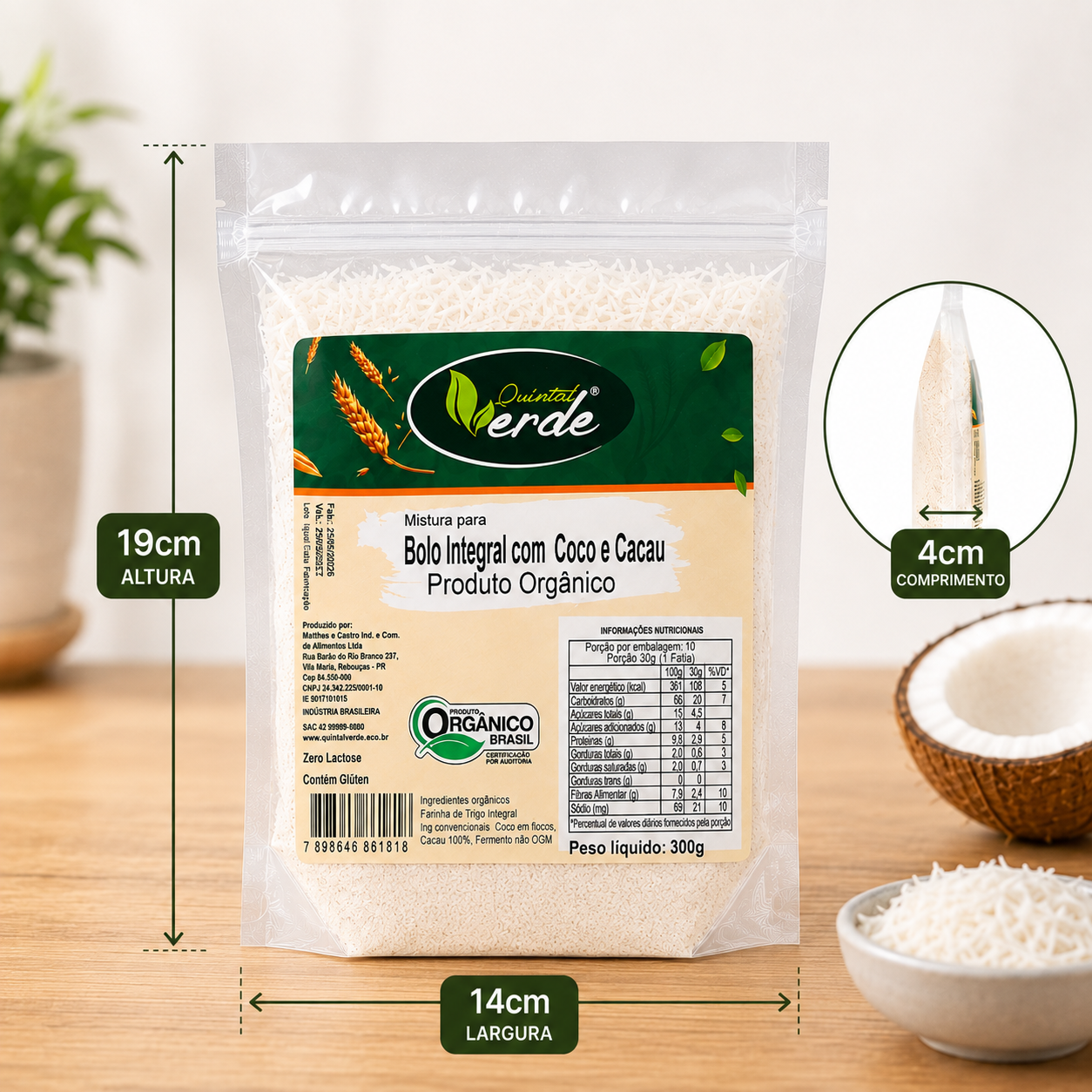 Mistura para Bolo Integral Coco e Cacau